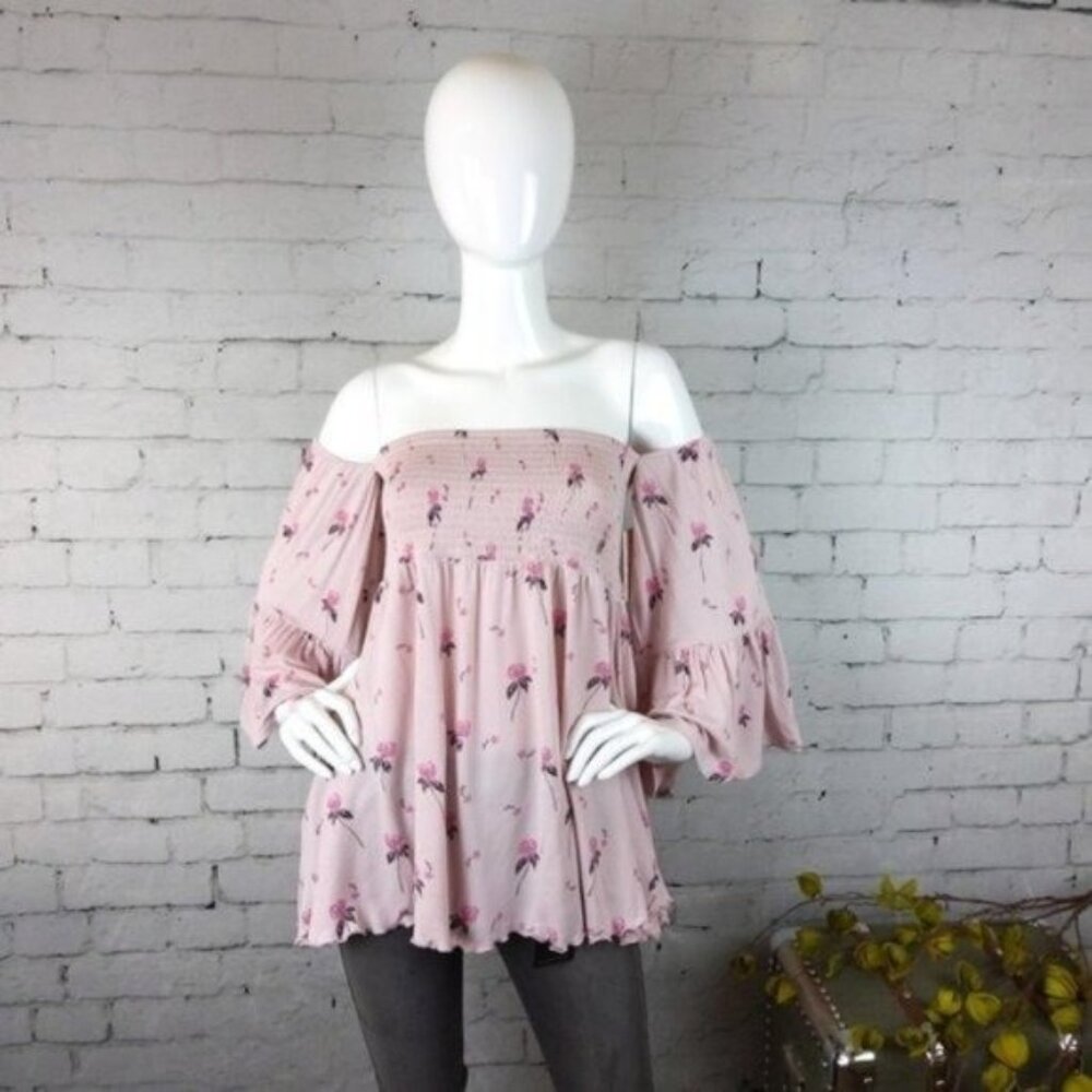 Free People Lana Off The Shoulder Smocked Top Pink - Picture 1 of 5
